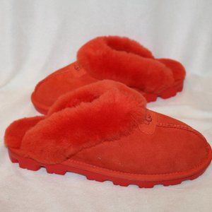 NIB UGG WOMEN'S COQUETTE SUEDE SHEARLING SLIP ON SLIPPERS RED‎ PEPPER